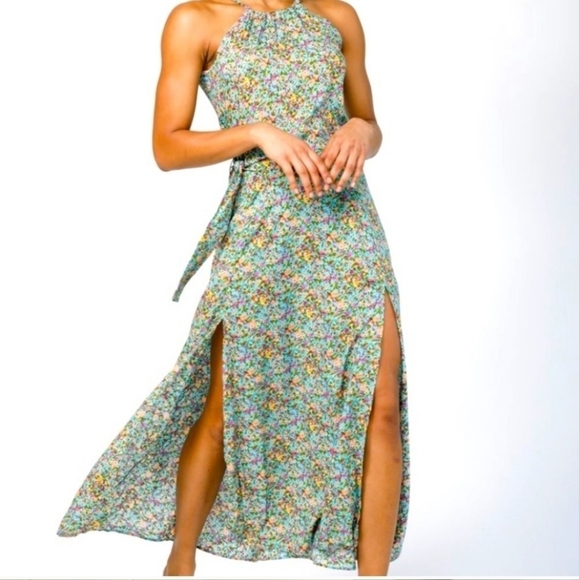 Silk & Salt Floral Halter Split Maxi Dress - Picture 4 of 15